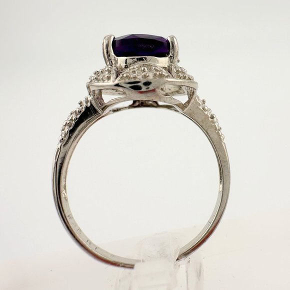 Beautiful Dark Purple Amethyst and Diamond Accent Ring - Sterling Silver Size 7. - Picture 4 of 16